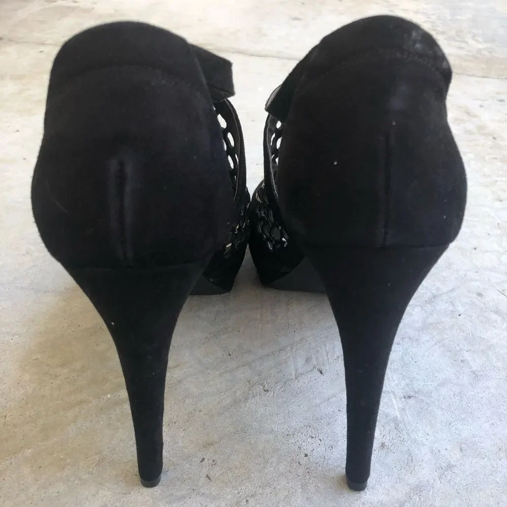 Alfani Black Suede Cage Heels 8.5 Embellished Strappy Glam Night Out Party